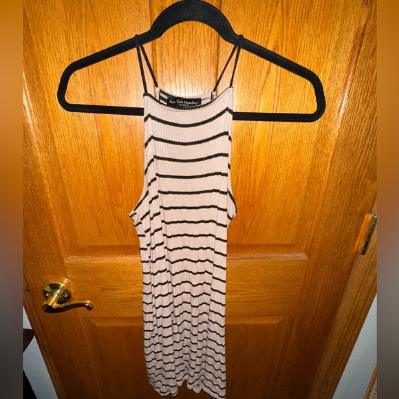 Spaghetti Strap Cream and Black Striped See You Monday Mini Dress - Picture 1 of 3